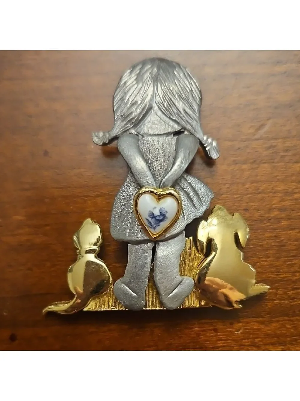Pin Ultra craft Lttle Girl With Cat And Dog Holdong A Heart Pewter Look And Gold